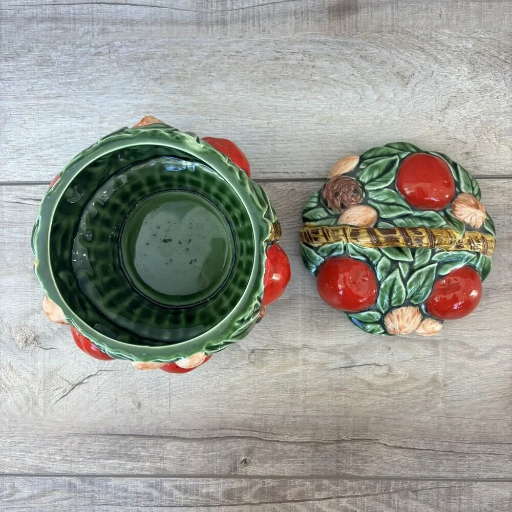 Vintage Inarco Japan Ceramic Fruit Nut Pinecones Leaves Basket Farmhouse Decor